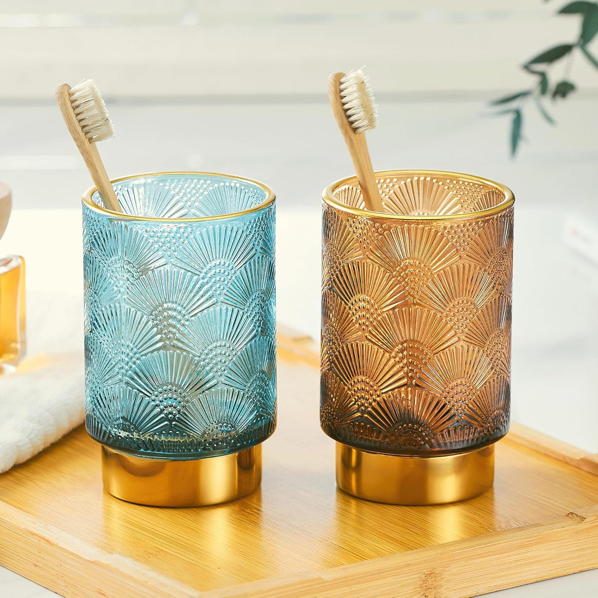 Makeup Brush Holder Organizer,Toothbrush Holders,Desk Pen Pencil Holder,Multifunctional Vintage Glass Brush Cup（A41-3-US）