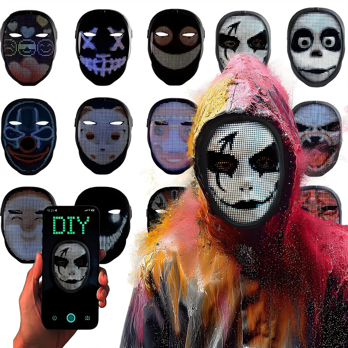 Led Mask Lighted Up Mask - Led Masks with Gesture Sensing Costume for Halloween Costume Cosplay Party Cool Gifts
