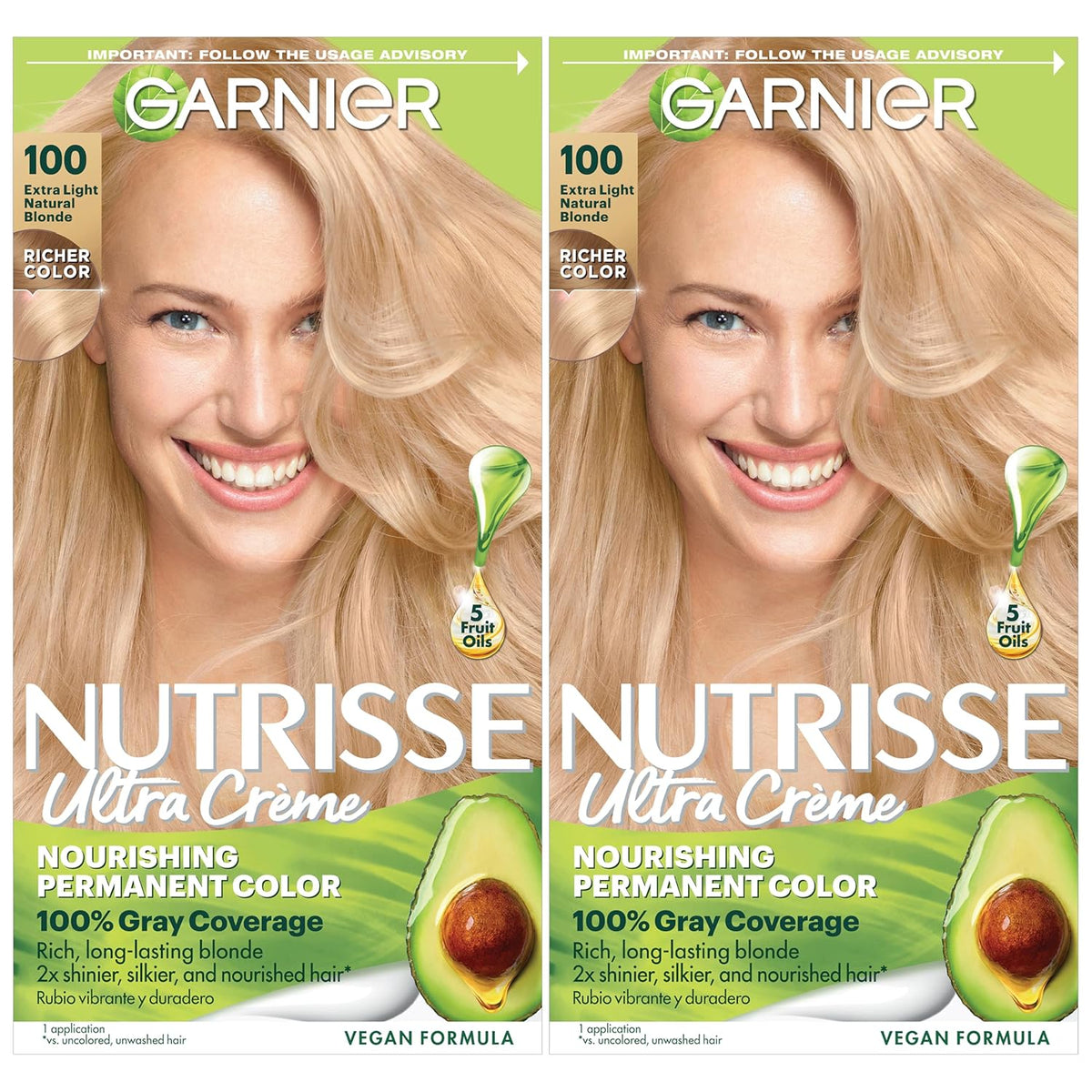 Garnier Hair Color Nutrisse Nourishing Creme, 100 Extra-Light Natural Blonde (Chamomile) Permanent Hair Dye, 2 Count (Packaging May Vary)