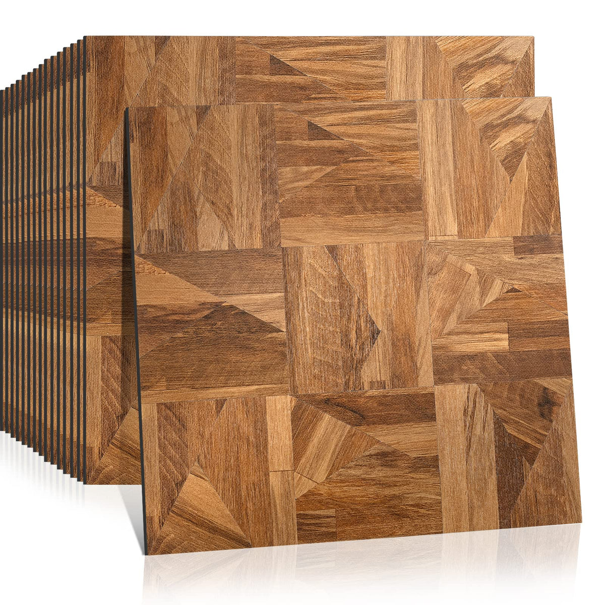 Midcard 10-Sheet Peel and Stick PVC Backsplash Tile, Natural Oak Triangle Puzzle