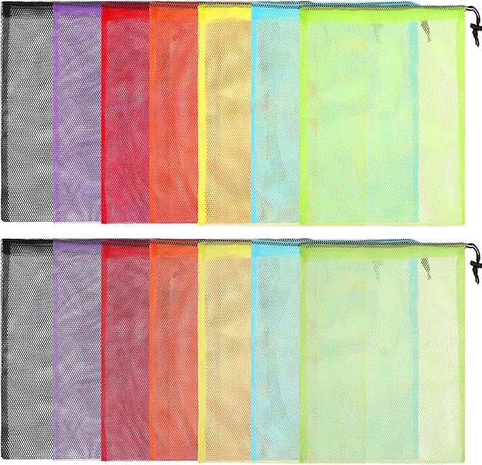 Mesh Drawstring Bags 60pcs Multicolor Nylon Mesh Laundry Bags Gym Travel Beach Storage Bags