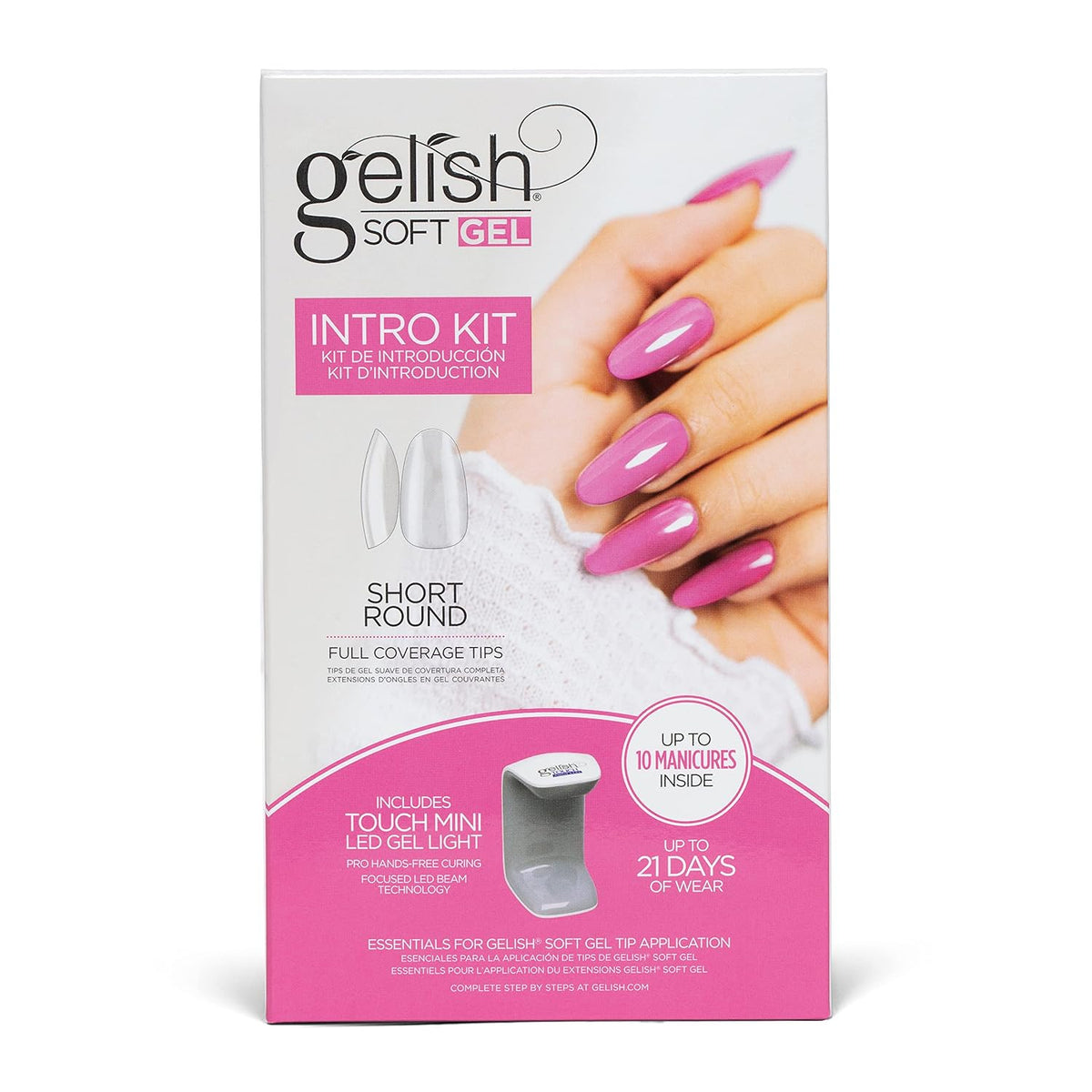 Gelish Soft Gel™ Intro Starter Kit – Full Coverage Press On Tips, LED Nail Lamp, Long-Lasting, Fast Application, No Chip, At-Home Gel Nails, Easy to Use (Short Round Kit)