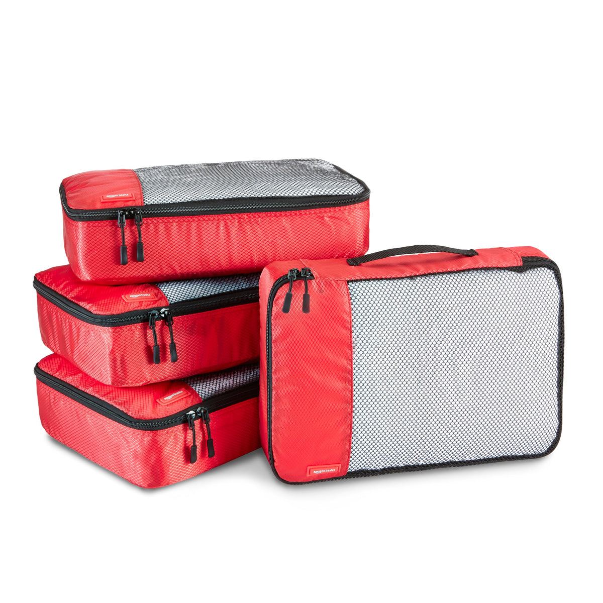 Amazon Basics Lightweight Packing Cubes Travel Organizer Set with Double Zipper, Mesh Top, Multiple Sizes, 4 Piece, Gray