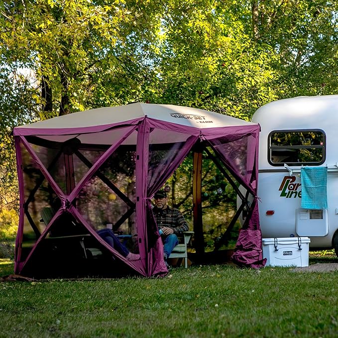 CLAM Pop Up Screen Tent, Outdoor Camping Gazebo Canopy, Venture, 9' x 9', Plum