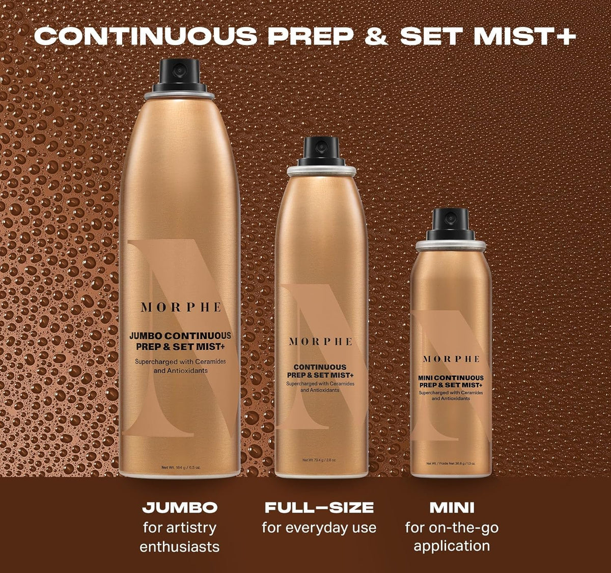 Morphe Jumbo Continuous Prep & Set Face Mist - Hydrating Setting Spray for Makeup & Skin Prep - Enriched with Ceramides and Antioxidants for a Radiant Finish (6.5 oz)