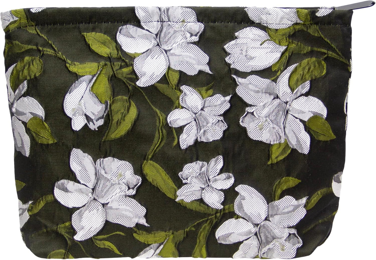 PAZIMIIK Makeup Bag Large Cotton Zipper Pouch for Purse Travel Canvas Make Up Organizer for Women Cosmetic,Brocade Floral Black