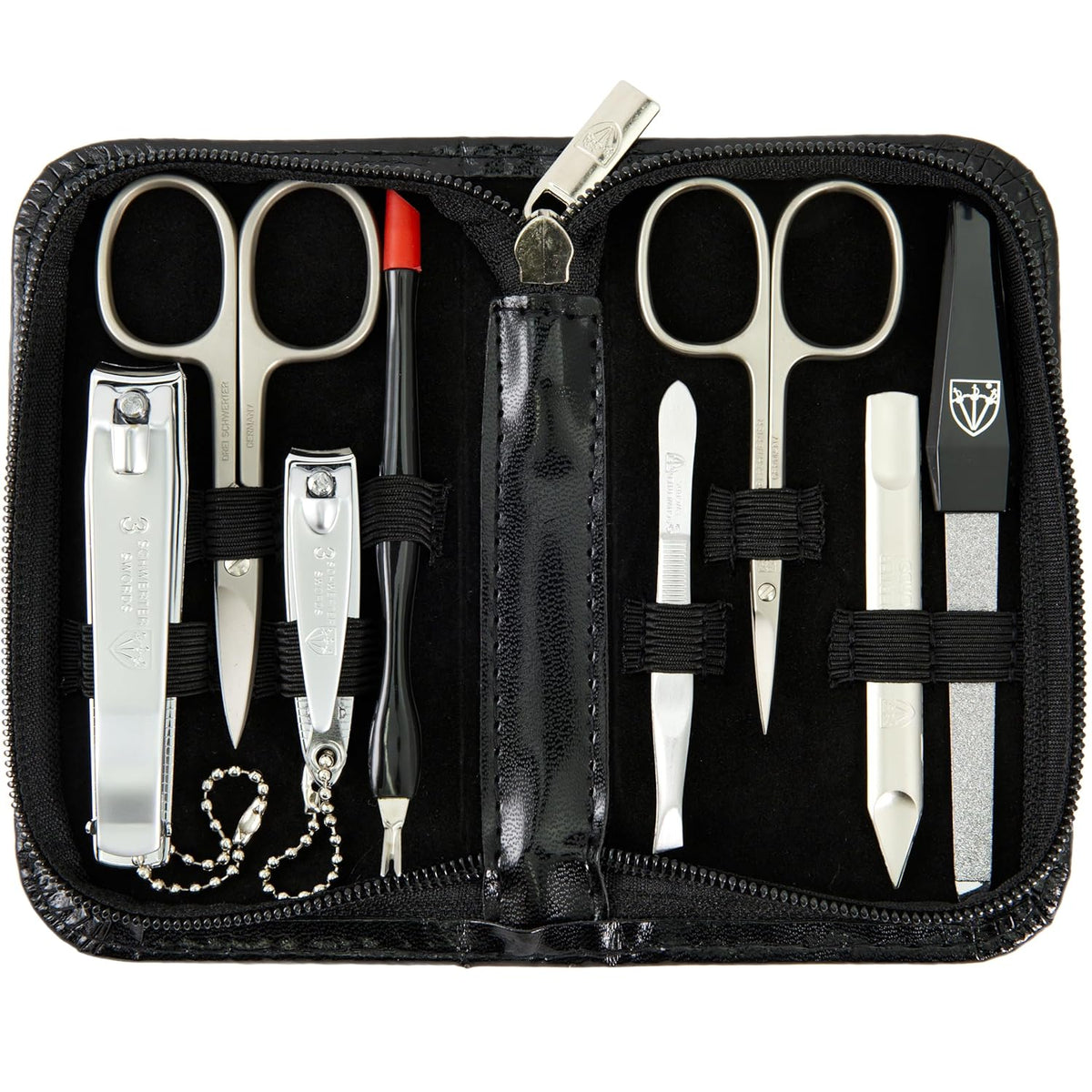 3 Swords Germany – brand quality 8 piece manicure pedicure grooming kit set for professional nail care with synthetic leather case black - Made in Germany