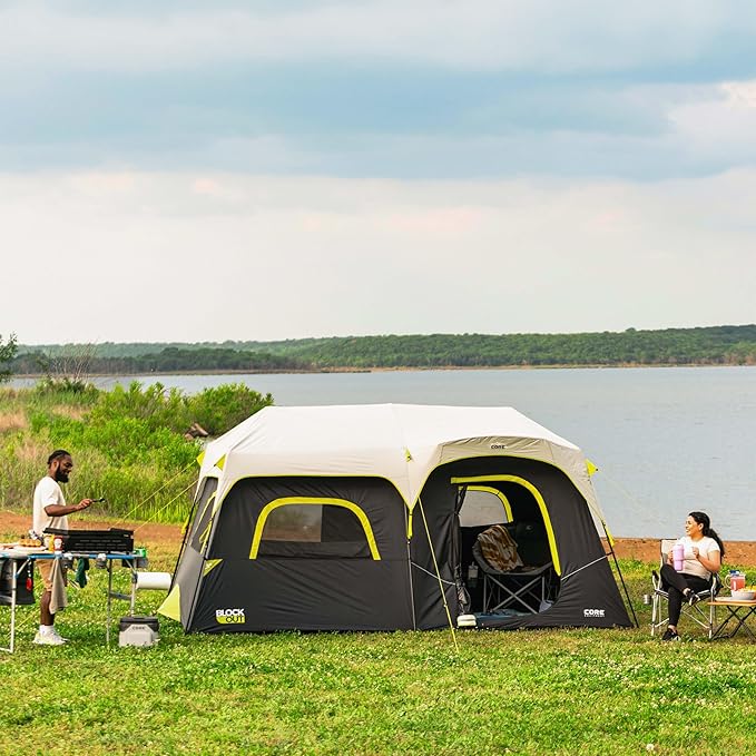 CORE Blackout Instant Cabin Tent | Large Family Pop Up Dark Room Tent with Easy Camp Setup | Included Storage Pockets for Outdoor Camping Accessories