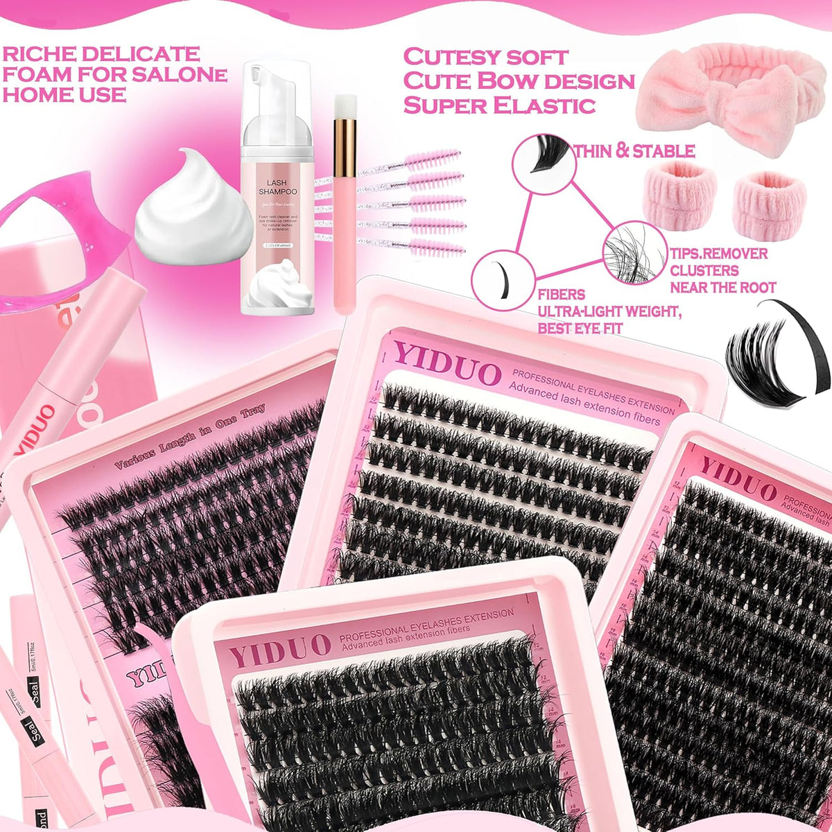 994Pcs Bulk Packs Lashes Clusters Kit Volume False Eyelash Extensions D Curl Wispy Individual Fake Eyelashes, Volume Studio Effect, Wholesale Large Pack with Glue&Seal|Tweezers|Removers|Cleanser