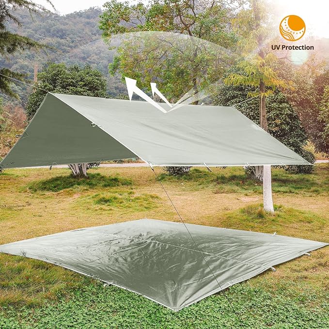 FREE SOLDIER Green 10x10.5ft Waterproof Polyester Camping Tarp with UV Protection, Ideal for Camping, Backpacking, and Hiking