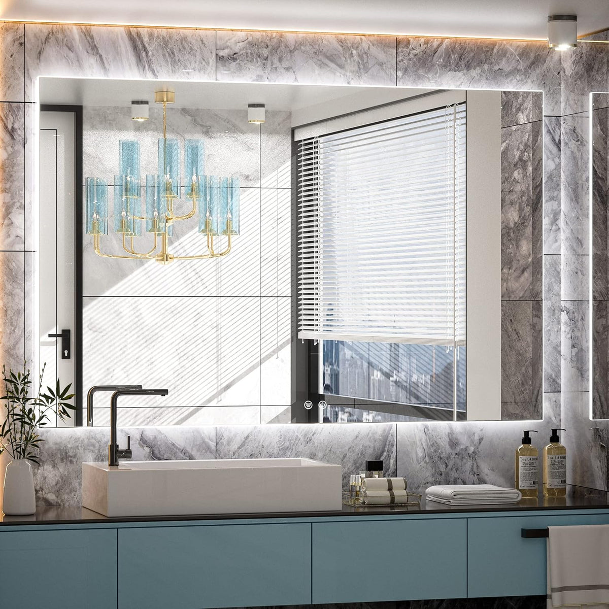 TETOTE 55 x 36 Inch LED Mirror Bathroom Backlit,Anti Fog,Dimmable,Vanity Lighted Mirror,(Horizontal/Vertical)