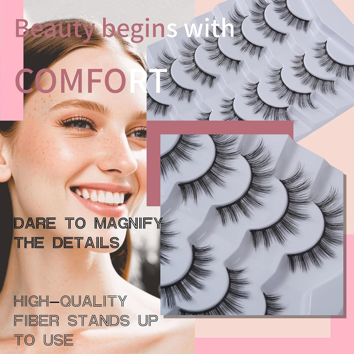 viiviiRose'e Faux Eyelashes, Black Superfine Cotton Band, Soft Full Lashes, Set of 7 Pairs,White (S71)