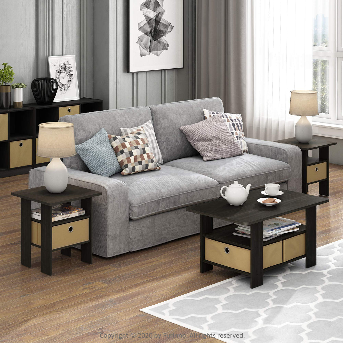 Furinno Andrey Coffee Table with Bin Drawer, Dark Espresso/Brown