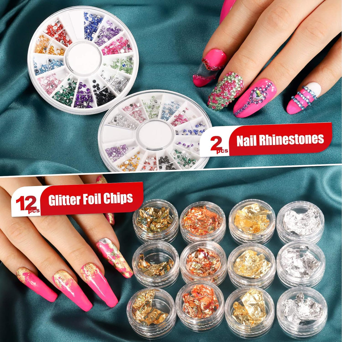 Teenitor Nail Pen Designer,Stamp Nail Art Tool with 15pcs Nail Painting Brushes, Nail Dotting Tool, Nail Foil, Manicure Tape, Color Rhinestones for Nails-Black