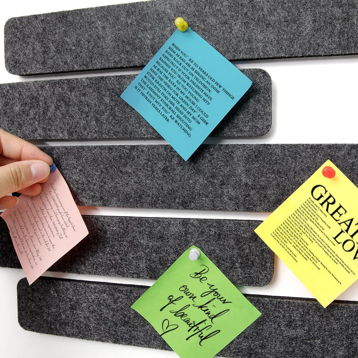 Felt Pin Board Bar Strips Bulletin Board for Bedrooms Offices Home Wall Decoration, Notice Board Self Adhesive Cork Board with 35 Push Pins for Paste Notes, Photos, Schedules