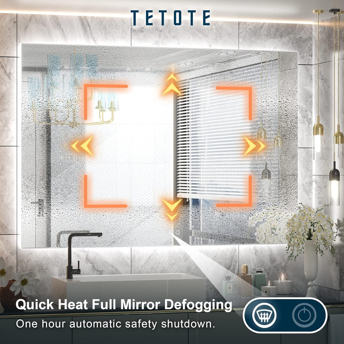 TETOTE 48 x 36 Inch LED Backlit Bathroom Mirror with Lights, LED Vanity Mirror, Frameless, Anti-Fog, Dimmable, CRI90+, Touch Button,Water Proof, Horizontal/Vertical Wall Mounted