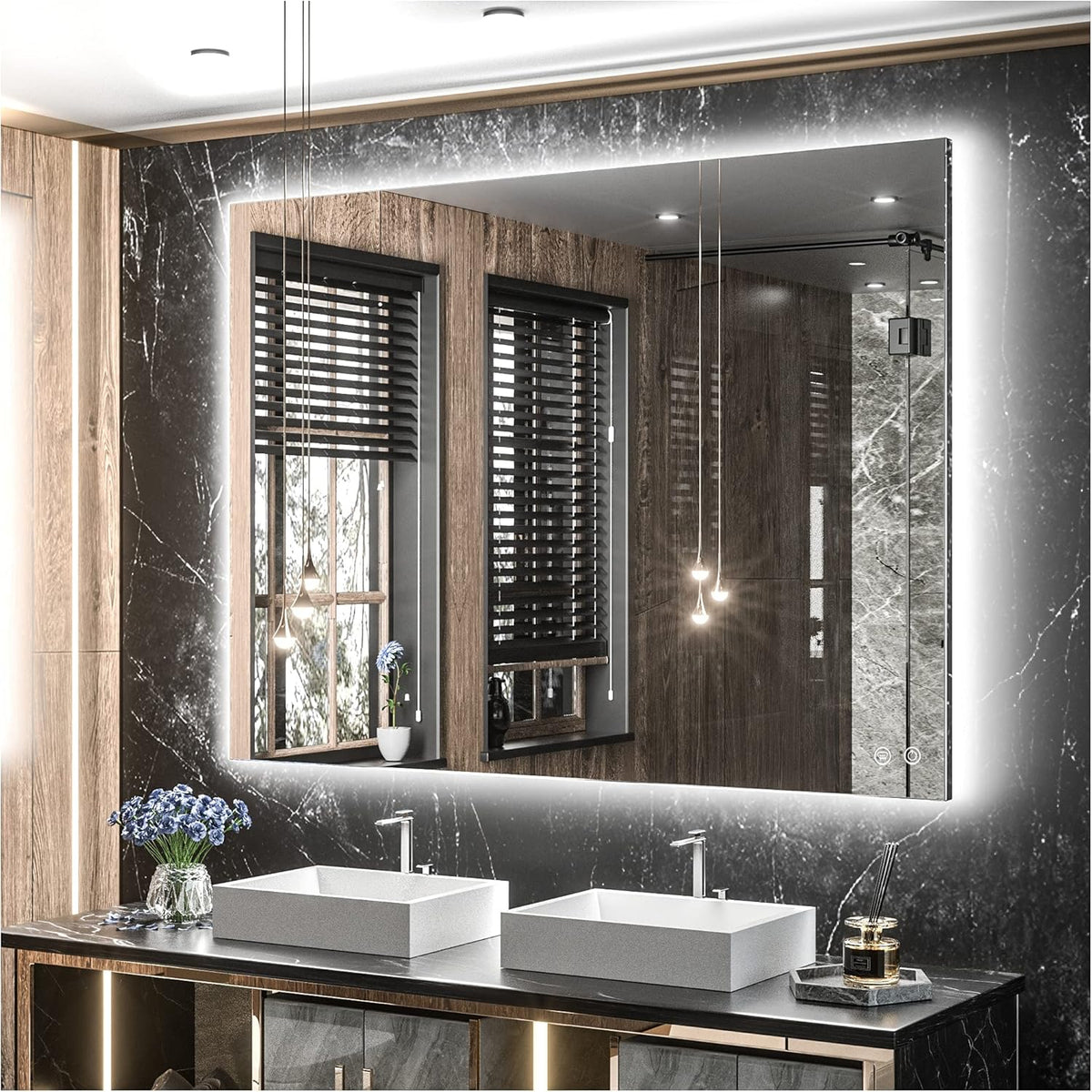 TETOTE 40 x 32 LED Backlit Bathroom Mirror with Light,3Color White/Warm/Natural,Anti-Fog Lighted Mirror,Dimmable,Vanity Mirror,Wall Mounted