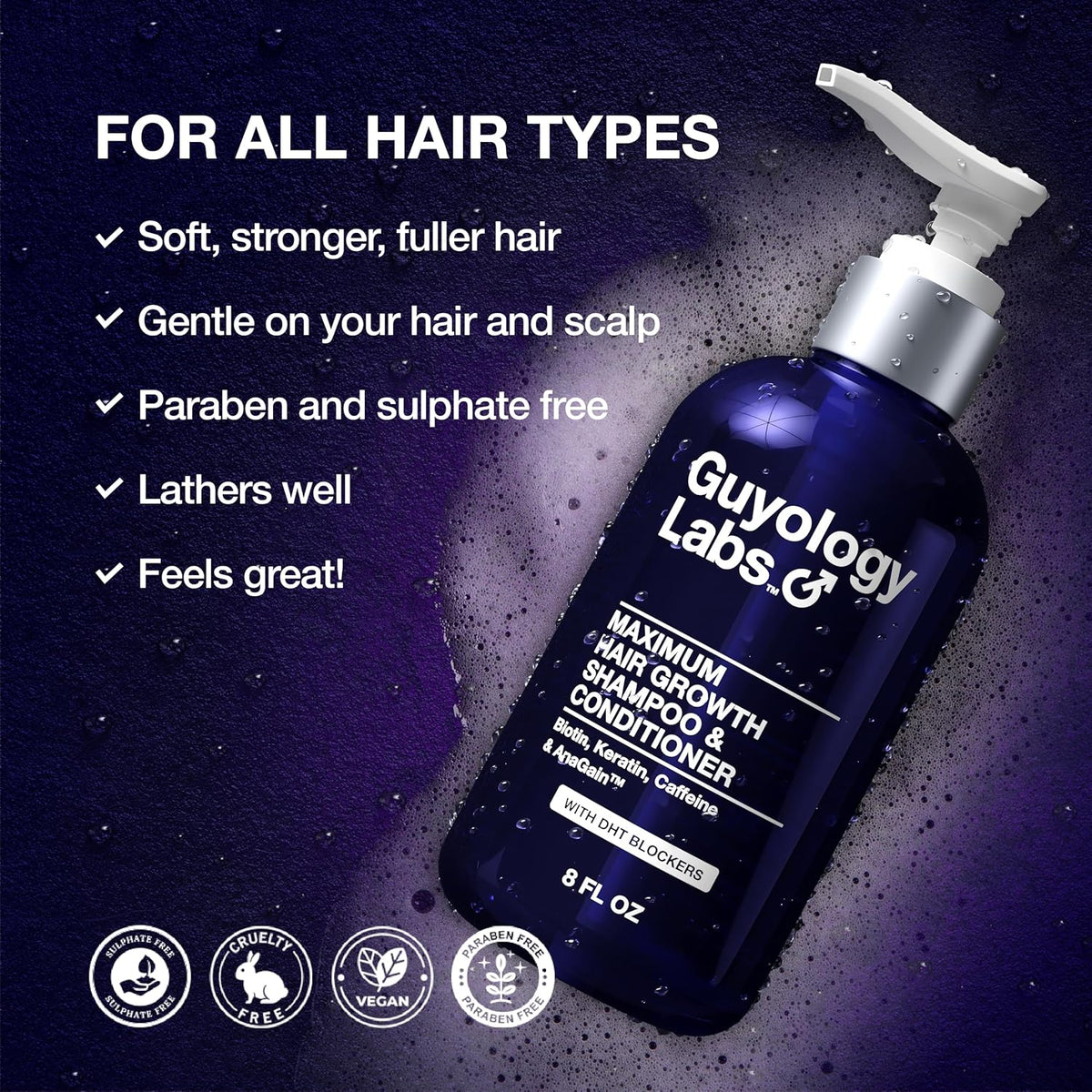 Hair Growth Shampoo For Men - With Conditioner for Thinning Hair - Natural DHT Blockers To Reduce Hair Loss - Biotin and Keratin Best for Growth and Thickening - Made in USA by Guyology Labs