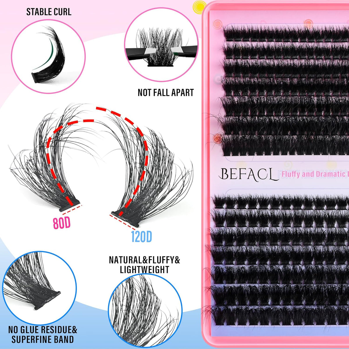 Lash Clusters Fluffy Individual Lashes 80D+120D Thick Eyelash Clusters D Curly Wispy Eyelash Extensions 10-22mm Eyelashes Cluster 252pcs False Eyelashes DIY SinuVelv Lash Extension by Befacl