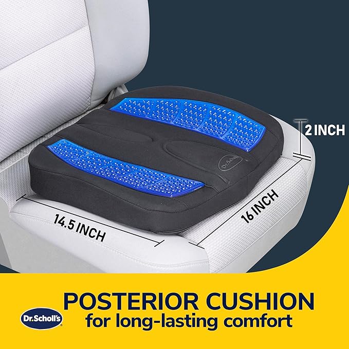 Dr. Scholl's Massaging Gel Posterior Seat Cushion for Car, Office, Home — Black