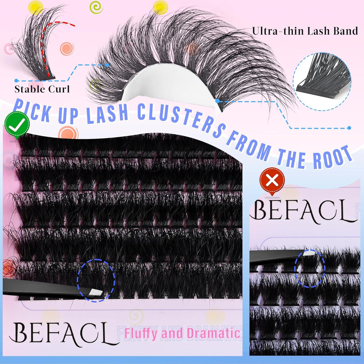 Lash Clusters Fluffy Individual Lashes 80D+120D Thick Eyelash Clusters D Curly Wispy Eyelash Extensions 10-22mm Eyelashes Cluster 252pcs False Eyelashes DIY SinuVelv Lash Extension by Befacl