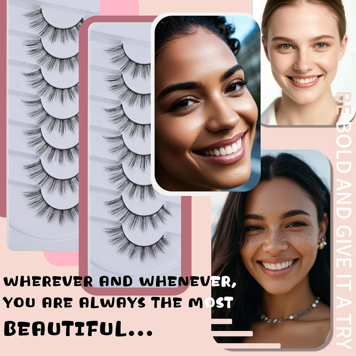 viiviiRose'e Faux Eyelashes, Black Superfine Cotton Band, Soft Full Lashes, Set of 7 Pairs,White (S71)