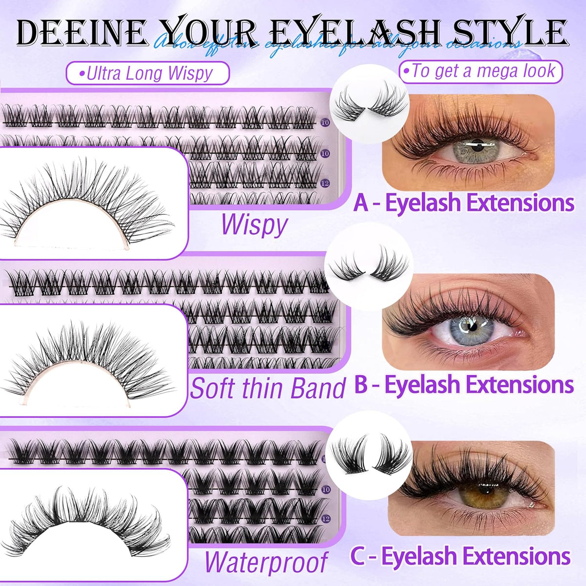 YlDUO Lashes Clusters Kit Gift Packs Natural False Eyelashes Extensions C/D Curl Wispy Individual Fake Eyelash, DIY Natural Extension Lash with Glue*2|Tweezers|Removers|Eyelash&Eyebrow Brush