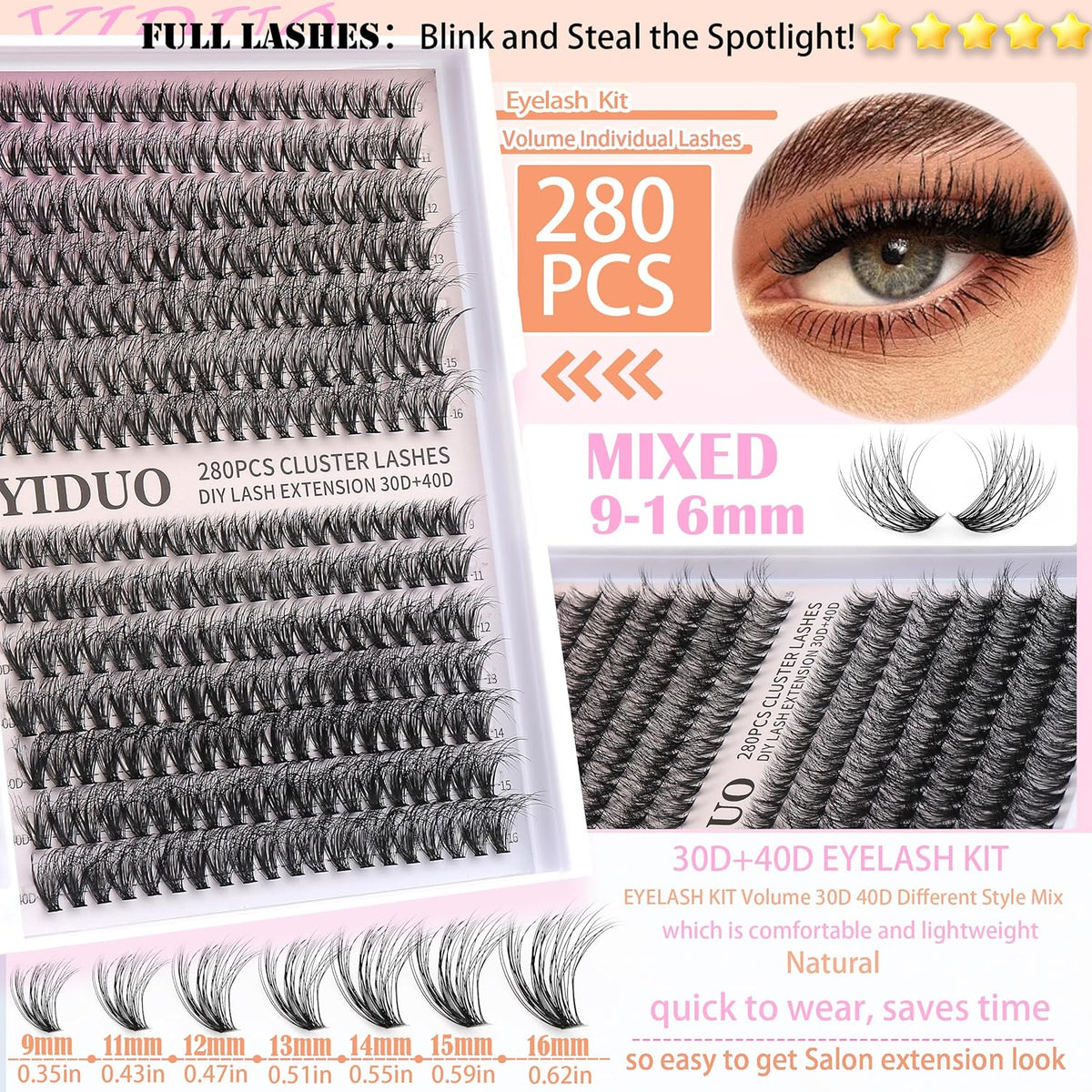 Lashes 7 style Mixed C-Curl False Eyelashes Extensions Clusters Lashes Kit Gift Packs 835Pcs with Bond&Seal Faux Mink Individual Lash Wholesale Pack DIY Individual Fake Eyelashes Box