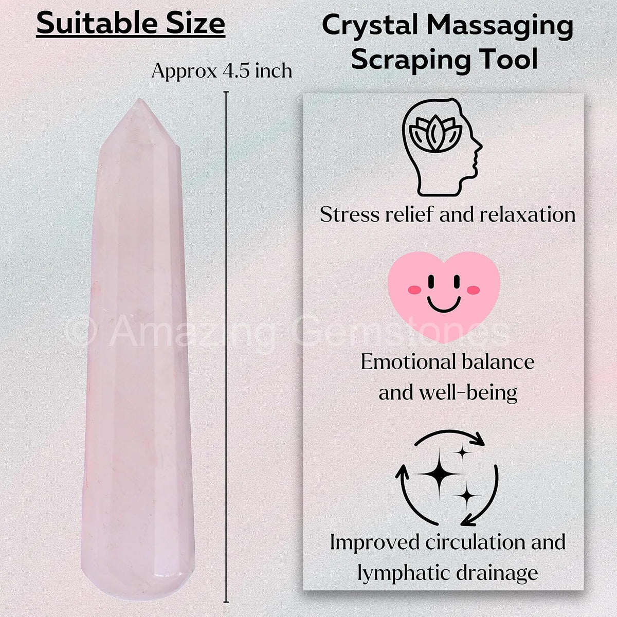 Amazing Gemstone Rose Quartz Crystal Wand Massage Stick - Pelvic Wand Gua Sha for Adults - Crystals and Healing Stones Massage Wands for Adults Gifts (Pointed)